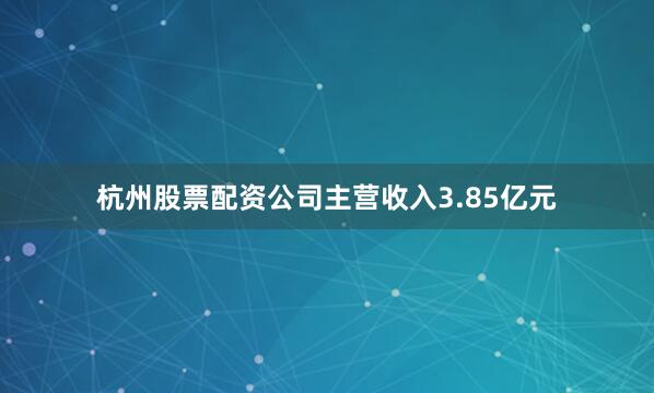 杭州股票配资公司主营收入3.85亿元